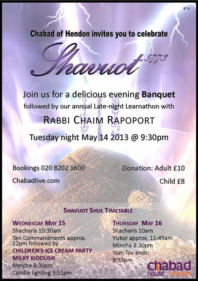 Shavuot Dinner Chabad House of Hendon