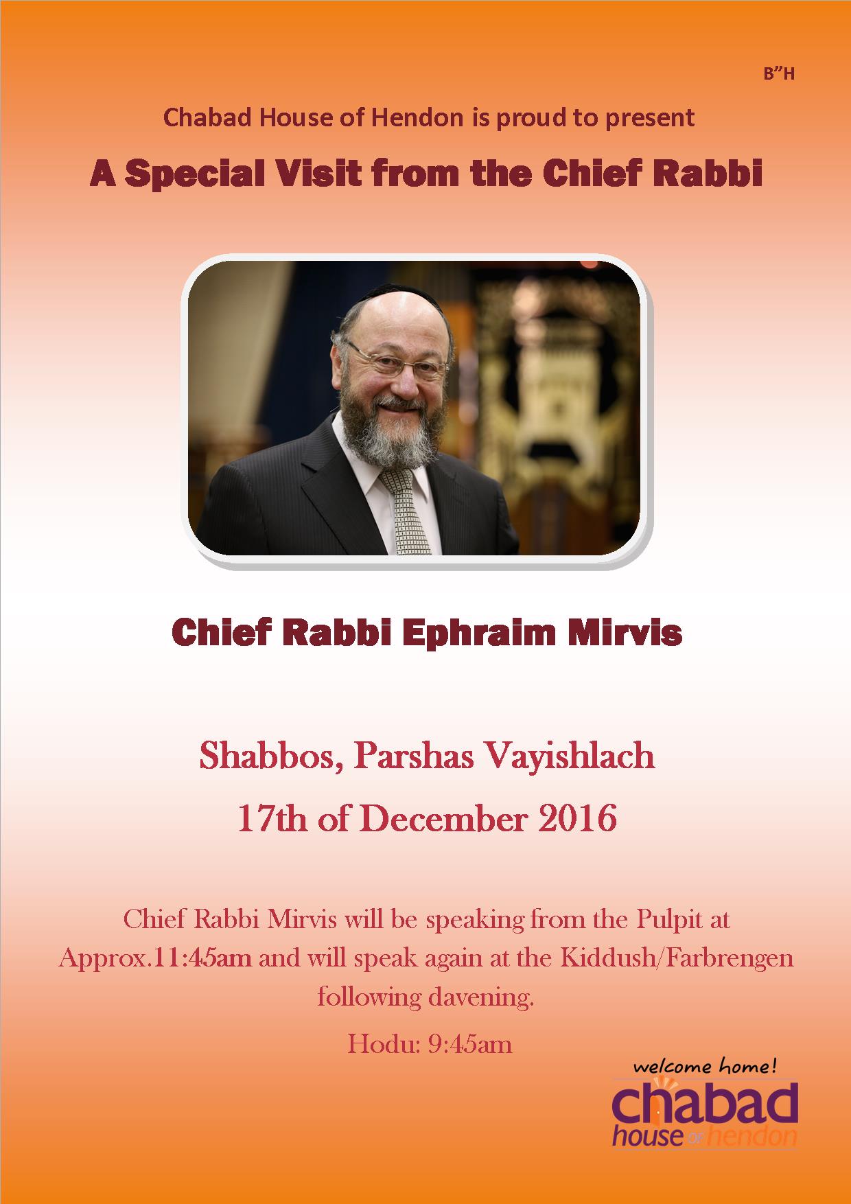 Visit The Chief Rabbi | Chabad House of Hendon